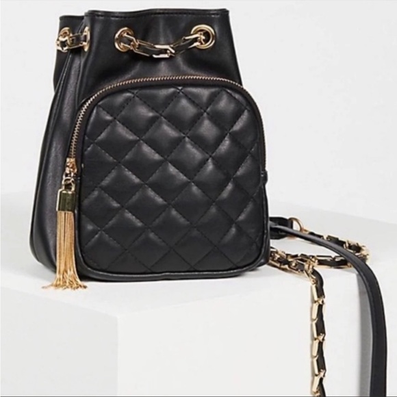 Free People Bags Free People Quilted Black Gold Chain Mini Backpack